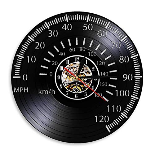 ZMDNL Reloj de Pared con tacómetro Vintage Racer, velocímetro, Reloj de Pared con Registro de Vinilo, Reloj de luz de Pared de Carreras de Motocicletas, Regalo de Conductor de Carreras