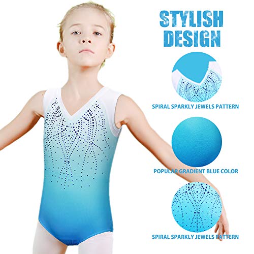 ZNYUNE Niña Maillot de Gimnasia sin Manga 182 Azul NO.10A para 9-10 años