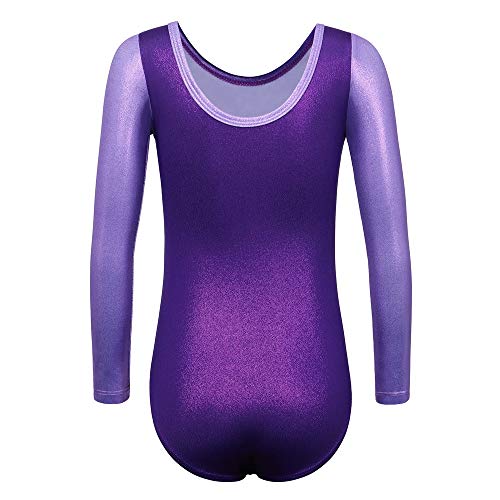 ZNYUNE Niña Maillot Gimnasia 197 Morado Mangas Largas NO.6A para 5-6 años