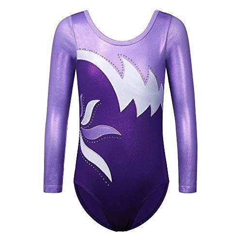 ZNYUNE Niña Maillot Gimnasia 197 Morado Mangas Largas NO.6A para 5-6 años