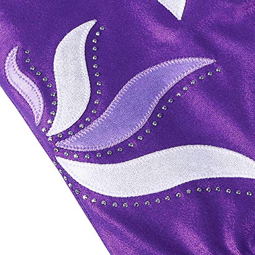 ZNYUNE Niña Maillot Gimnasia 197 Morado Mangas Largas NO.6A para 5-6 años