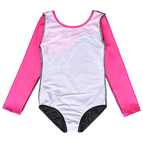 ZNYUNE Niña Maillot Gimnasia 197 Rosa Mangas Largas NO.8A para 7-8 años