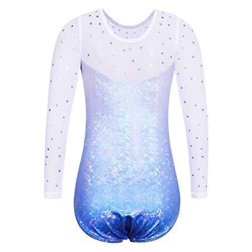 ZNYUNE Niña Maillots de Gimnasia Mangas Largas con Lentejuelas en Tul 268 Azul 8A ZNYUNE Niña Maillots de Gimnasia Mangas Largas con Lentejuelas en Tul 268 Azul 8A