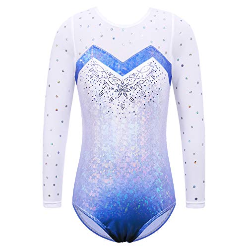 ZNYUNE Niña Maillots de Gimnasia Mangas Largas con Lentejuelas en Tul 268 Azul 8A ZNYUNE Niña Maillots de Gimnasia Mangas Largas con Lentejuelas en Tul 268 Azul 8A