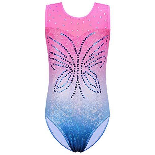 ZNYUNE Niña Maillots de Gimnasia sin Manga Espumoso 261 Rosa Azul 4A