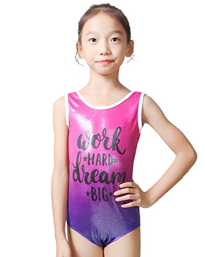 ZNYUNE Niña Maillots Gimnasia Ritmica Clásico Multicolor sin Manga 198 Alfabeto Rosa NO.6A para 5-6 años