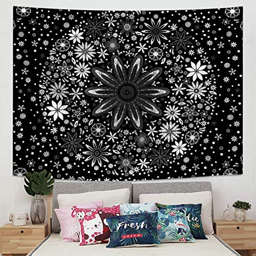 Zodight Tapiz de Pared Negro, Tapices Mandala Tapices Indios Hechos a Mano, Tapiz Psicodélico Bohemio con Patrón Floral, para Dormitorio, Salón, Toalla de Playa, Yoga, Alfombra Picnic