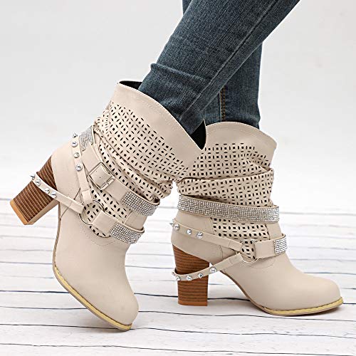 ZODOF Botas Altas Huecas De Moda Mujeres OtoñO Invierno Ahueca hacia Fuera Botines SeñOras TalóN Mitad Navidad Boots Zapatos