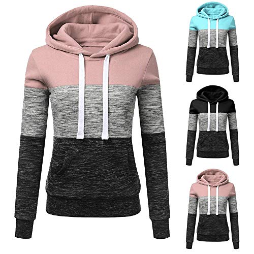 ZODOF Sudaderas con Capucha Mujer Hoodie Pullover Camiseta Blusa Tops de Manga Larga Empalme de Moda Basico Deportivo para Mujer Chica(M,Negro)