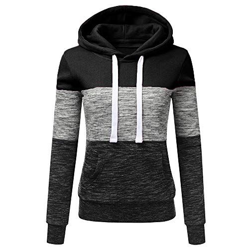 ZODOF Sudaderas con Capucha Mujer Hoodie Pullover Camiseta Blusa Tops de Manga Larga Empalme de Moda Basico Deportivo para Mujer Chica(M,Negro)