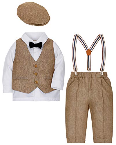 ZOEREA Bebé Chicos Conjunto de Conjunto Page Boy Trajes 4 Piezas Chaleco + Camisa + Pantalones + Chaqueta de la Boina Caballeros Boda Bautizo Conjuntos de Ropa