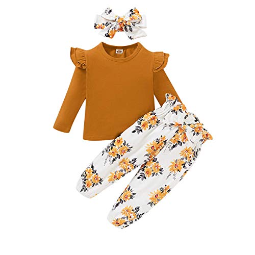 ZOEREA Conjunto de Ropa de Bebé Niña Encantador Manga Larga Tops con Volantes + Pantalones Floral + Venda Recién Nacido Niñas Otoño Primavera Trajes 3 Piezas