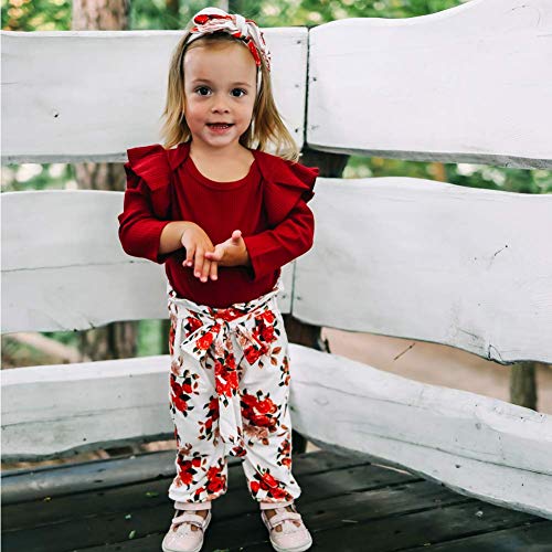 ZOEREA Conjunto de Ropa de Bebé Niña Manga Larga Mameluco con Volantes Mono Body + Pantalones Floral + Venda Recién Nacido Niñas Otoño Primavera Trajes 3 Piezas