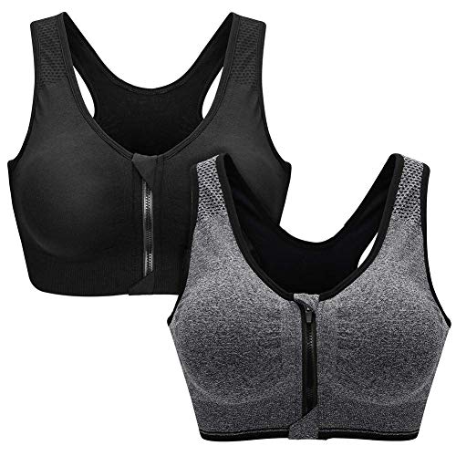 ZOEREA Sujetador Cierre Delantero Deportivo para Mujer Gimnasio Ropa con Almohadillas Extraíbles para Correr Sin Costuras Yoga Fitness 2 Piezas