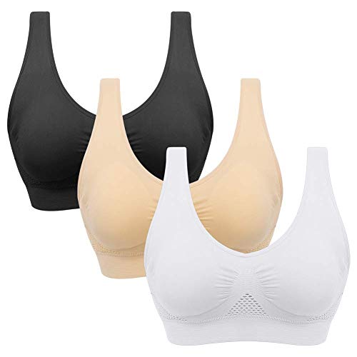 ZOEREA Sujetador Deportiva para Mujeres Cómodo Transpirable Tipo Chaleco Talla Grande Bra con Almohadilla para Fitness Run Ejercicio Medio Soporte 3 Pcs, XL