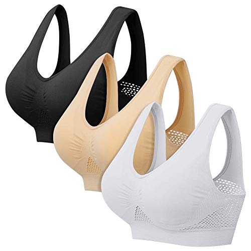 ZOEREA Sujetador Deportiva para Mujeres Cómodo Transpirable Tipo Chaleco Talla Grande Bra con Almohadilla para Fitness Run Ejercicio Medio Soporte 3 Pcs, XL