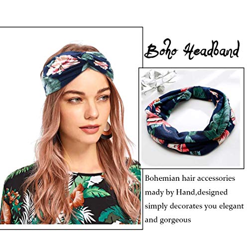 Zoestar Boho - Pañuelo para la cabeza, de yoga, con nudos cruzados, elegante, estampado, estilo vintage, elástico, para correr, para mujer (paquete de 5) Zoestar Boho - Pañuelo para la cabeza, de yoga, con nudos cruzados, elegante, estampado, estilo vintage, elástico, para correr, para mujer (paquete de 5)