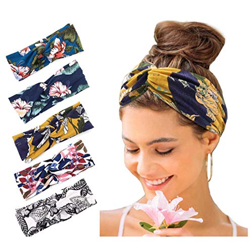 Zoestar Boho - Pañuelo para la cabeza, de yoga, con nudos cruzados, elegante, estampado, estilo vintage, elástico, para correr, para mujer (paquete de 5) Zoestar Boho - Pañuelo para la cabeza, de yoga, con nudos cruzados, elegante, estampado, estilo vintage, elástico, para correr, para mujer (paquete de 5)