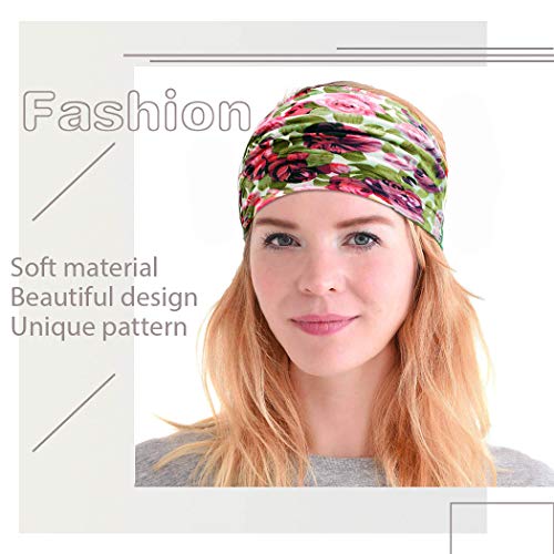 Zoestar Pañuelos anchos boho para la cabeza, con estampado elegante, para yoga, correr, turbante elástico para el pelo para mujeres (paquete de 3)