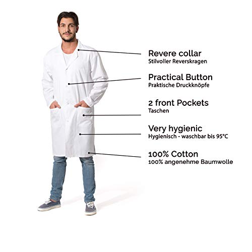 ZOLLNER Bata de Laboratorio Hombre, algodón, Blanca, Talla 50, Otras Tallas ZOLLNER Bata de Laboratorio Hombre, algodón, Blanca, Talla 50, Otras Tallas