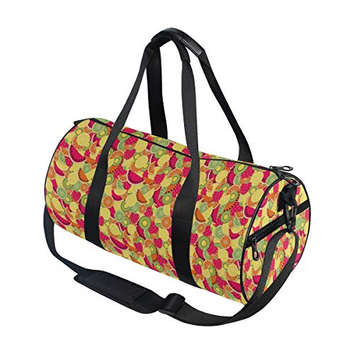 ZOMOY Bolsa de Deporte,Frutas de la Naturaleza Tropical con sandía Naranja Fresas Comida Vegana Colorida,Nuevo de Cubo de impresión Bolsas de Ejercicios Bolsa de Viaje Equipaje Bolsa de Lona