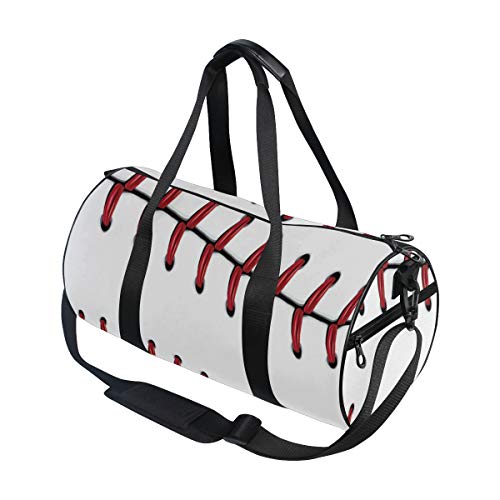 ZOMOY Bolsa de Deporte,Puntadas Rojas Softball Encaje de béisbol sobre b,Nuevo de Cubo de impresión Bolsas de Ejercicios Bolsa de Viaje Equipaje Bolsa de Lona