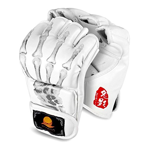 ZooBoo Guantes de Boxeo, Guantes de Artes Marciales Mixtas para Entrenamiento UFC, para Hombres y Mujeres, de Piel, más Acolchados, para Boxeo, Sparring, Muay Thai, Bolsa Pesada Blanco