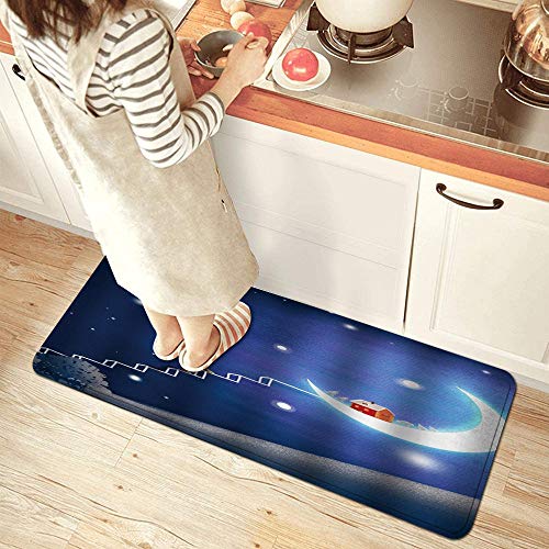ZORMIEY Alfombras Cocina Antideslizante Alfombra de Baño 45x120cm,Niños de Dibujos Animados Azul Cielo Estrellado niño subiendo la Escalera a la casa roja de la Luna Brillante en la Luna ZORMIEY Alfombras Cocina Antideslizante Alfombra de Baño 45x120cm,Niños de Dibujos Animados Azul Cielo Estrellado niño subiendo la Escalera a la casa roja de la Luna Brillante en la Luna