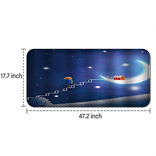 ZORMIEY Alfombras Cocina Antideslizante Alfombra de Baño 45x120cm,Niños de Dibujos Animados Azul Cielo Estrellado niño subiendo la Escalera a la casa roja de la Luna Brillante en la Luna ZORMIEY Alfombras Cocina Antideslizante Alfombra de Baño 45x120cm,Niños de Dibujos Animados Azul Cielo Estrellado niño subiendo la Escalera a la casa roja de la Luna Brillante en la Luna