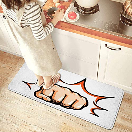 ZORMIEY Alfombras Cocina Antideslizante Alfombrilla de Goma Alfombra de Baño 45x120cm,Golpear Mano Delantero Puño Golpear Golpear Cómic Boxeo Pop Gente Golpear Nudillo Knockout Impacto de Aikido