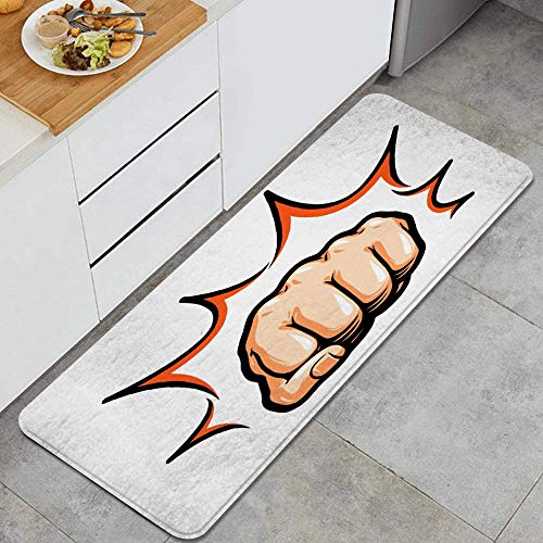 ZORMIEY Alfombras Cocina Antideslizante Alfombrilla de Goma Alfombra de Baño 45x120cm,Golpear Mano Delantero Puño Golpear Golpear Cómic Boxeo Pop Gente Golpear Nudillo Knockout Impacto de Aikido