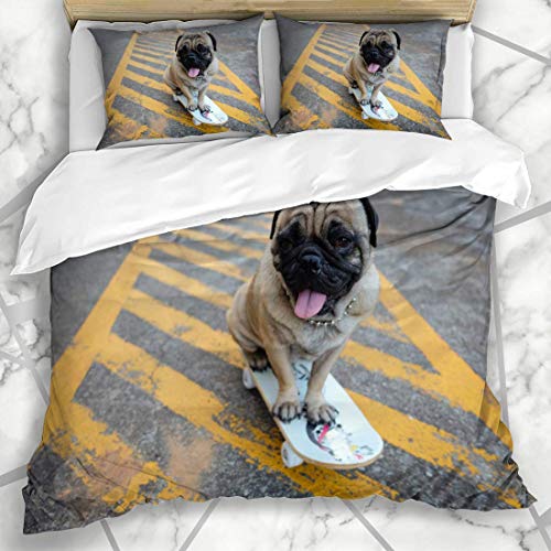 ZORMIEY Ropa de Cama - Funda nórdica Jugando Cute Pug Dog Skateboard On Road Wildlife Extreme Pet Puppy Sport Microfibra Nuevo Set de Tres Piezas Funda de edredón 220 * 240 ZORMIEY Ropa de Cama - Funda nórdica Jugando Cute Pug Dog Skateboard On Road Wildlife Extreme Pet Puppy Sport Microfibra Nuevo Set de Tres Piezas Funda de edredón 220 * 240