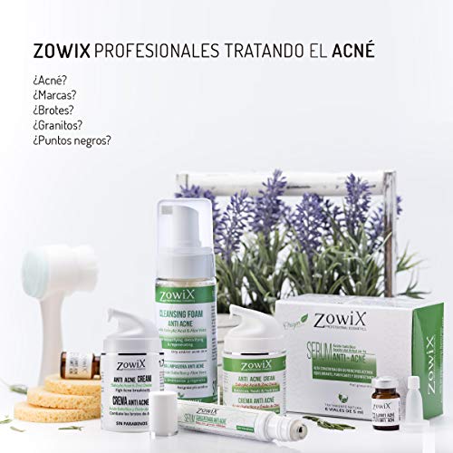 ZOWIX Crema anti acne. Elimina espinillas y granos. Tratamiento facial antiacné natural y efectivo con A. Salicílico y Oxido de Zinc. Todo tipo de acné. 50 ml