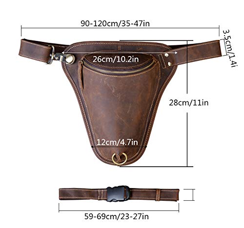 ZPF Paquete de Cintura de Cuero Vintage, cinturón de Bolsa de Pierna Ajustable Impermeable para Hombres y Mujeres, para Deportes al Aire Libre, Ciclismo, Senderismo, Camping