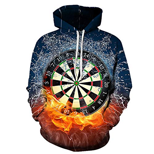 ZRCYH Tablero de Dardos Sudadera con Capucha de impresión Digital 3D Unisex HD Pullover Sudadera Ligera Conjunto de Pareja de Bolsillo-M