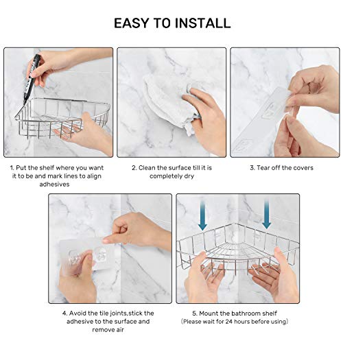 ZriEy Adhesivo Estantería de Esquina para Ducha Baño Triangular Organizador Acero Inoxidable Sus 304 Sin Perforar - Pack de 2