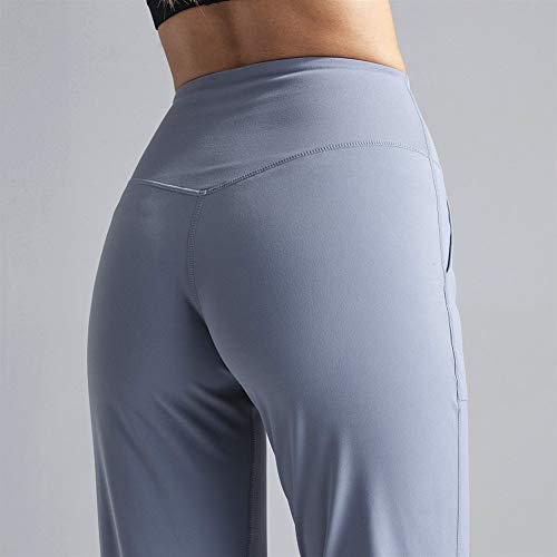 ZRONG Pantalones de Fitness Pantalones Deportivos Pantalones de Ocio Bolsillos Flojo Femenino de Vigas Hay rastros de Cintura Alta Pantalones Abdominales (Color : Haze Blue, Size : L)