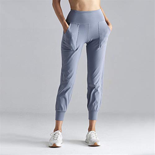 ZRONG Pantalones de Fitness Pantalones Deportivos Pantalones de Ocio Bolsillos Flojo Femenino de Vigas Hay rastros de Cintura Alta Pantalones Abdominales (Color : Haze Blue, Size : L)