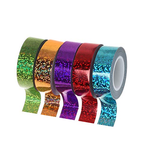 zrshygs Gimnasia rítmica Decoración Holográfica Glitter Tape Anillo Stick Accesorio 15mm * 5m Washi Tape Cinta Adhesiva de Bricolaje - A (Color Puro)