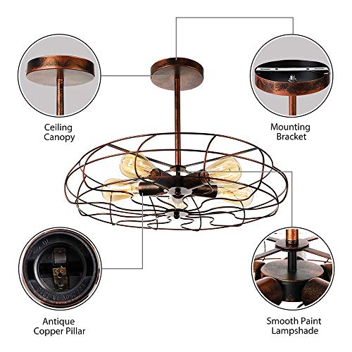 ZSML Lámpara de Techo de Montaje Semi Empotrado - Lámparas Colgantes Vintage Lámpara de araña Industrial Accesorio Colgante de Jaula de Metal Negro con 5 Bases de Bombilla E26 para Pasillo, resta ZSML Lámpara de Techo de Montaje Semi Empotrado - Lámparas Colgantes Vintage Lámpara de araña Industrial Accesorio Colgante de Jaula de Metal Negro con 5 Bases de Bombilla E26 para Pasillo, resta