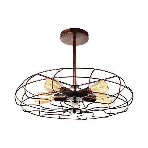 ZSML Lámpara de Techo de Montaje Semi Empotrado - Lámparas Colgantes Vintage Lámpara de araña Industrial Accesorio Colgante de Jaula de Metal Negro con 5 Bases de Bombilla E26 para Pasillo, resta ZSML Lámpara de Techo de Montaje Semi Empotrado - Lámparas Colgantes Vintage Lámpara de araña Industrial Accesorio Colgante de Jaula de Metal Negro con 5 Bases de Bombilla E26 para Pasillo, resta