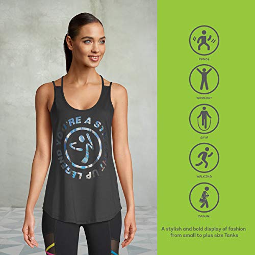 Zumba Active Easy Fit - Camiseta de tirantes para mujer, diseño gráfico, con tiras y tiras para entrenamiento, color negro