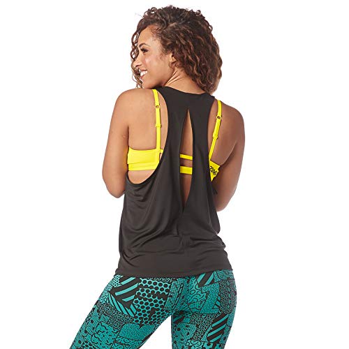 Zumba Camiseta de Entrenamiento Transpirable con Sexy Espalda Abierta para Mujer Pequeña B2b Negro