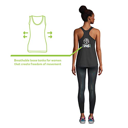 Zumba - Camiseta de tirantes de baile con estampado gráfico suelto, color negro y negro Zumba - Camiseta de tirantes de baile con estampado gráfico suelto, color negro y negro