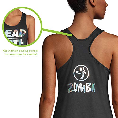 Zumba - Camiseta de tirantes de baile con estampado gráfico suelto, color negro y negro