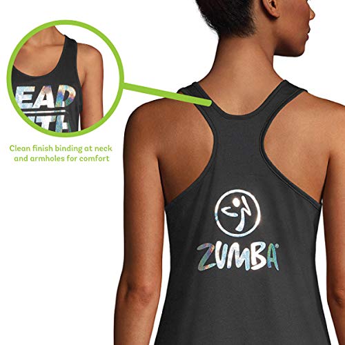 Zumba - Camiseta de tirantes de baile con estampado gráfico suelto, color negro y negro Zumba - Camiseta de tirantes de baile con estampado gráfico suelto, color negro y negro
