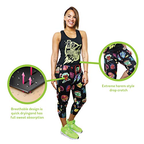 Zumba Capri Pantalon Harem de Entrenamiento Fitness Mallas de Deporte de Mujer, Bold Black 0, XS