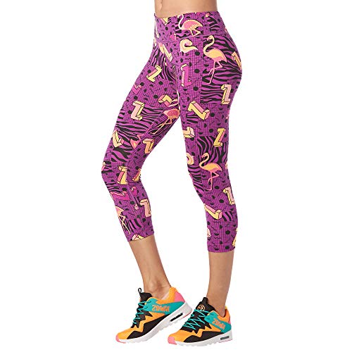 Zumba Dance Capri Leggings Estampados Fitness Entrenamiento Mallas de Deporte de Mujer, Power Purple, XS