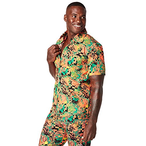 Zumba Fitness Hombre Get Tropical Short Sleeve Button Up Hombres Tops, Todo el año, Hombre, Color Zumba Green, tamaño Medium