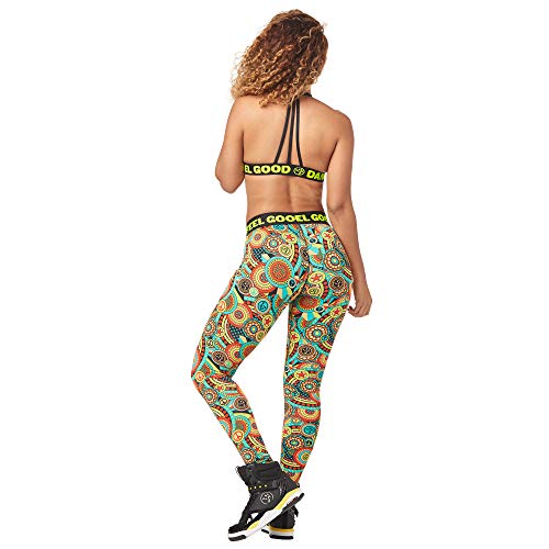 Zumba Fitness® Weit Jacquard Bund Kompression Sexy Sport Workout Leggings Damen Pantalones 3/4, Zumba Green, S para Mujer